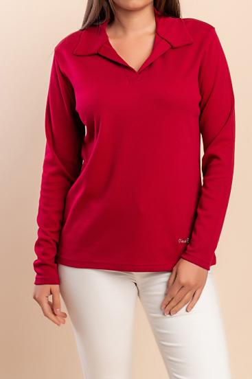 Long-sleeved shirt with collar, red