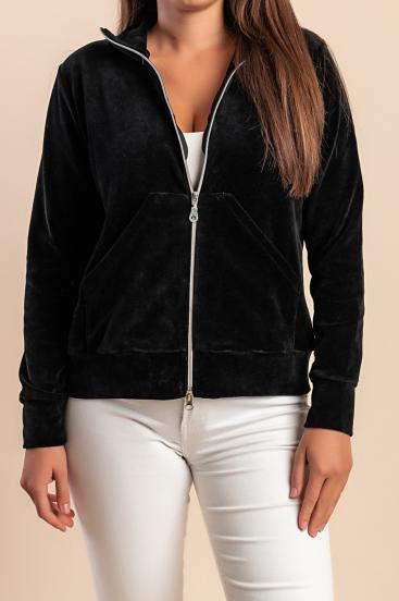 Cotton zip-up jacket imitation velvet, black
