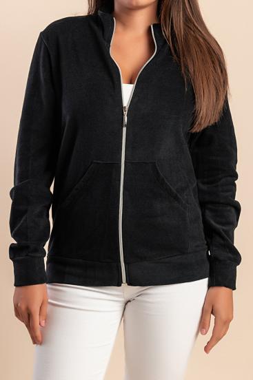 Cotton zip-up jacket with long sleeves, black