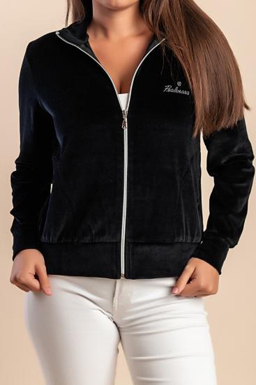 Cotton zip-up jacket imitation velvet, black
