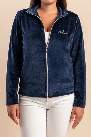 Cotton zip-up jacket imitation velvet, blue