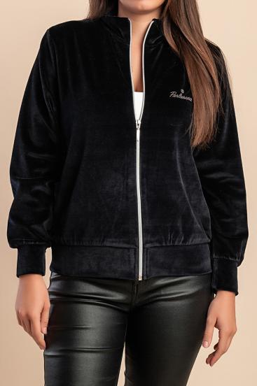 Zip-up jacket in velvet imitation, black
