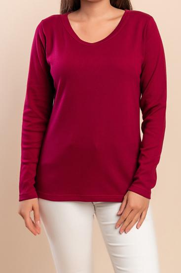 Long-sleeved cotton top, burgundy