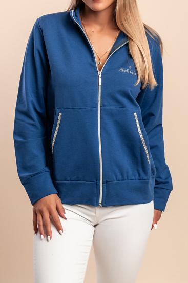 Cotton zip-up sweatshirt, blue