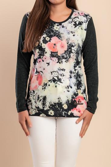 Sweater with floral print, green