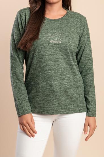 Knitted round neck sweater, green