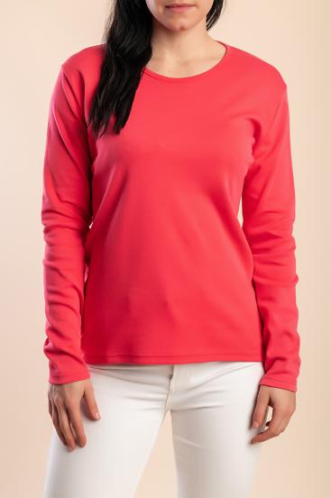 Cotton long-sleeve top, coral