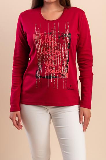 Long-sleeved T-shirt with print, red