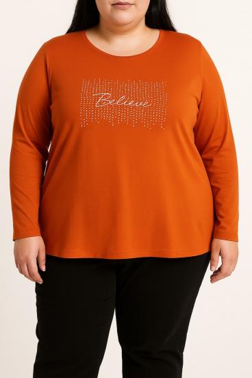 Cotton Top with decorative detail, terracotta