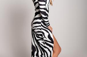 Elegant maxi dress with zebra print Cadiza, black and white