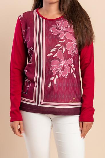 Cotton Top with print, burgundy