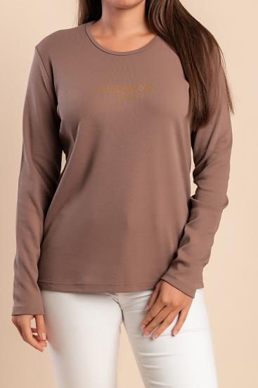 Cotton long-sleeve top, brown