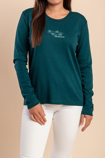 Cotton long-sleeve top, green