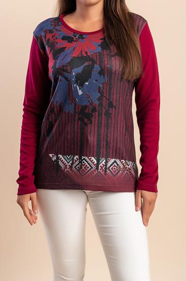Cotton Top with print, burgundy