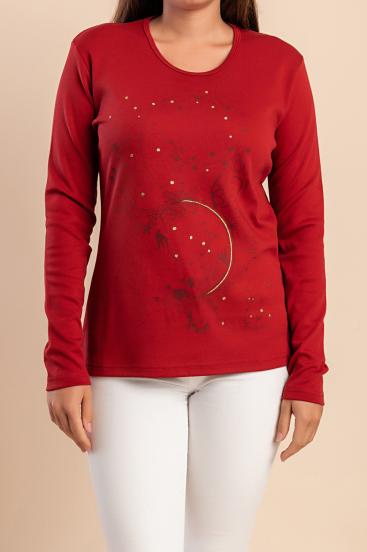 Cotton long-sleeve top, red
