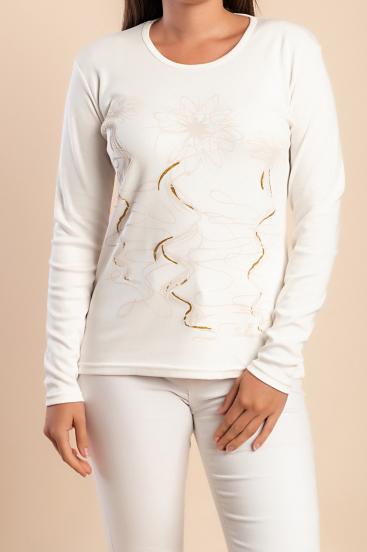 Cotton long-sleeve top, white