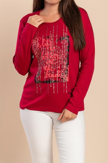 Cotton long-sleeve top, burgundy