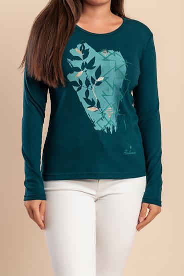 Cotton long-sleeve top, green