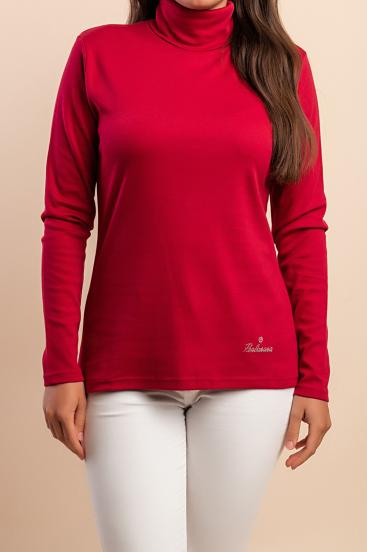 Viscose Top with high collar, burgundy