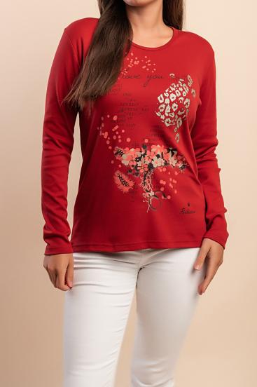 Cotton long-sleeve top, terracotta