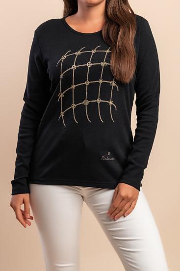 Cotton long-sleeve top, black