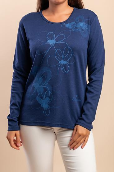 Long-sleeved cotton top, dark blue