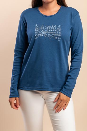 Cotton long-sleeve top, blue