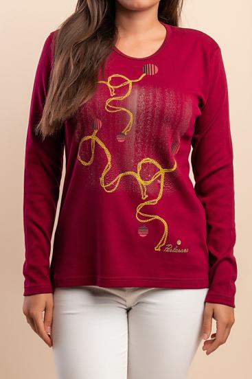 Cotton long-sleeve top, burgundy