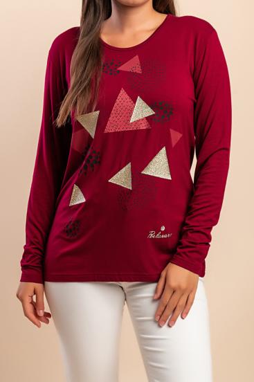 Long-sleeved cotton top, burgundy