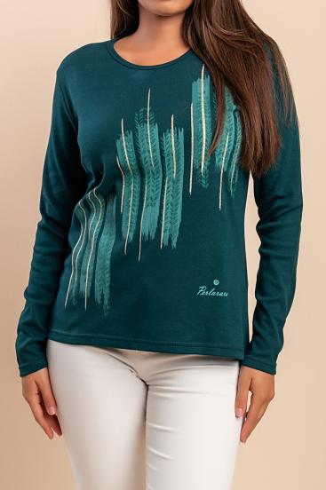 Long-sleeved cotton top, green
