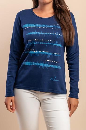 Long-sleeved cotton top, dark blue