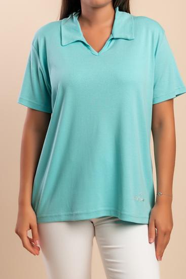Cotton short-sleeved T-shirt, turquoise
