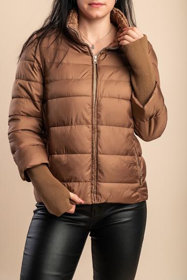 Short quilted winter jacket, camel
