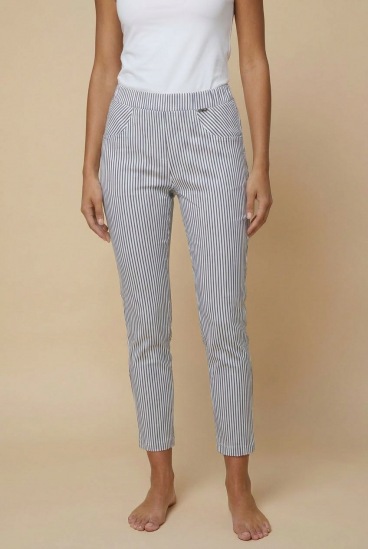 Elegant long pants with striped print, white