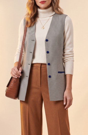 Sleeveless Vest with Checkered Pattern, Blue