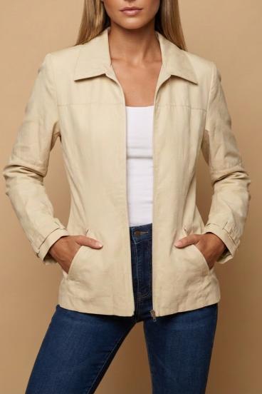 Transitional Cotton Jacket with Zipper, Beige