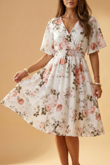 Midi dress with floral print, white