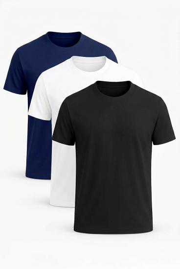 Set of three cotton men's short-sleeve T-shirts, various colors