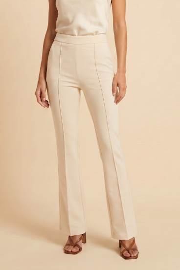 Long bell-bottom pants with high waist, cream