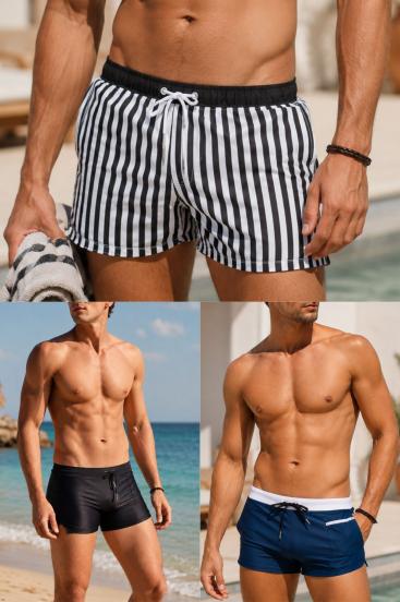 Set of three men's swim trunks, multiple colors
