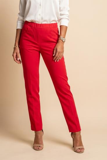 Long pants with elastic waistband, red