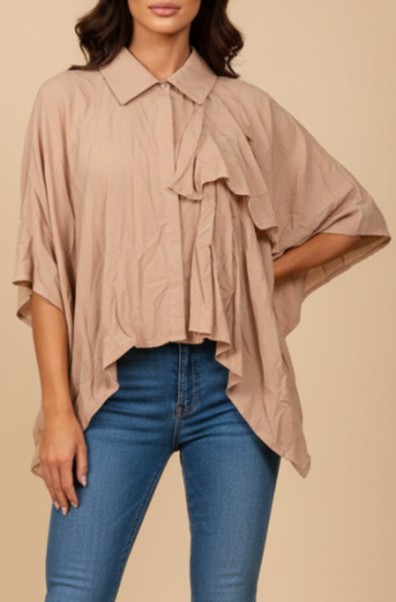 Asymmetric Viscose Blouse, Beige