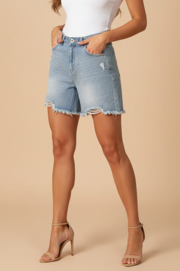 Short Jeans with Slits, Light Blue