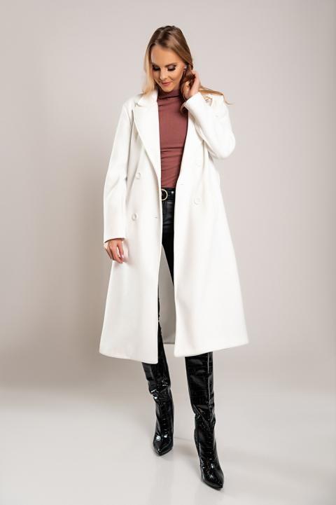 Elegant long coat with buttons, white