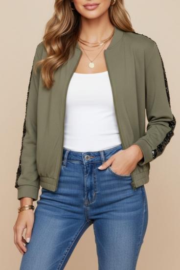 Cotton Sports Jacket with Sequins, Olive Green
