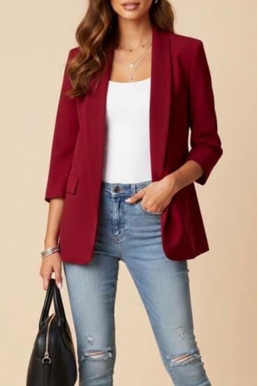 Blazer with 3/4 Sleeves, Burgundy