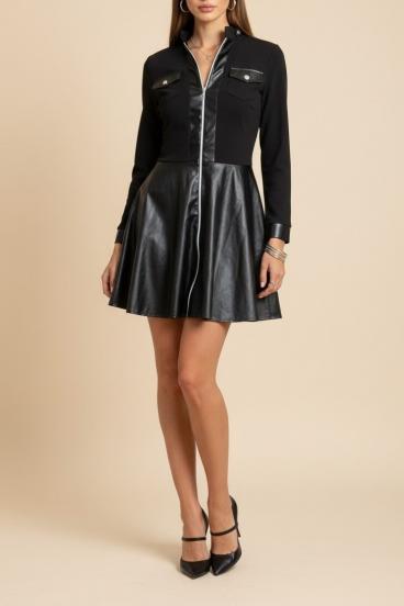 Mini Dress Made of Faux Leather, Black