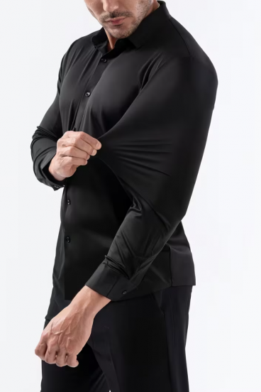 Highly Stretchable Seamless Men's Shirt Made from Wrinkle-Resistant Fabric, Black