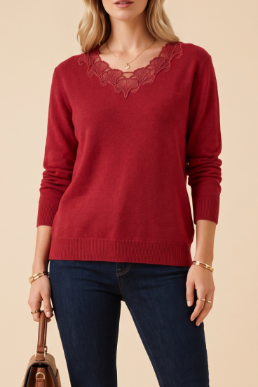 Sweater with Embroidery, Red