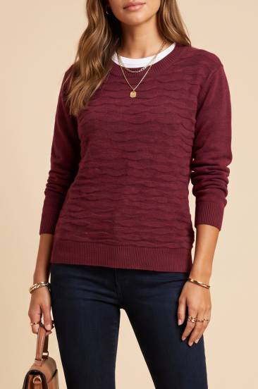 Women's Crew Neck Sweater, Burgundy